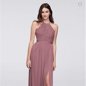 Open-Back Lace and Mesh Bridesmaid Dress